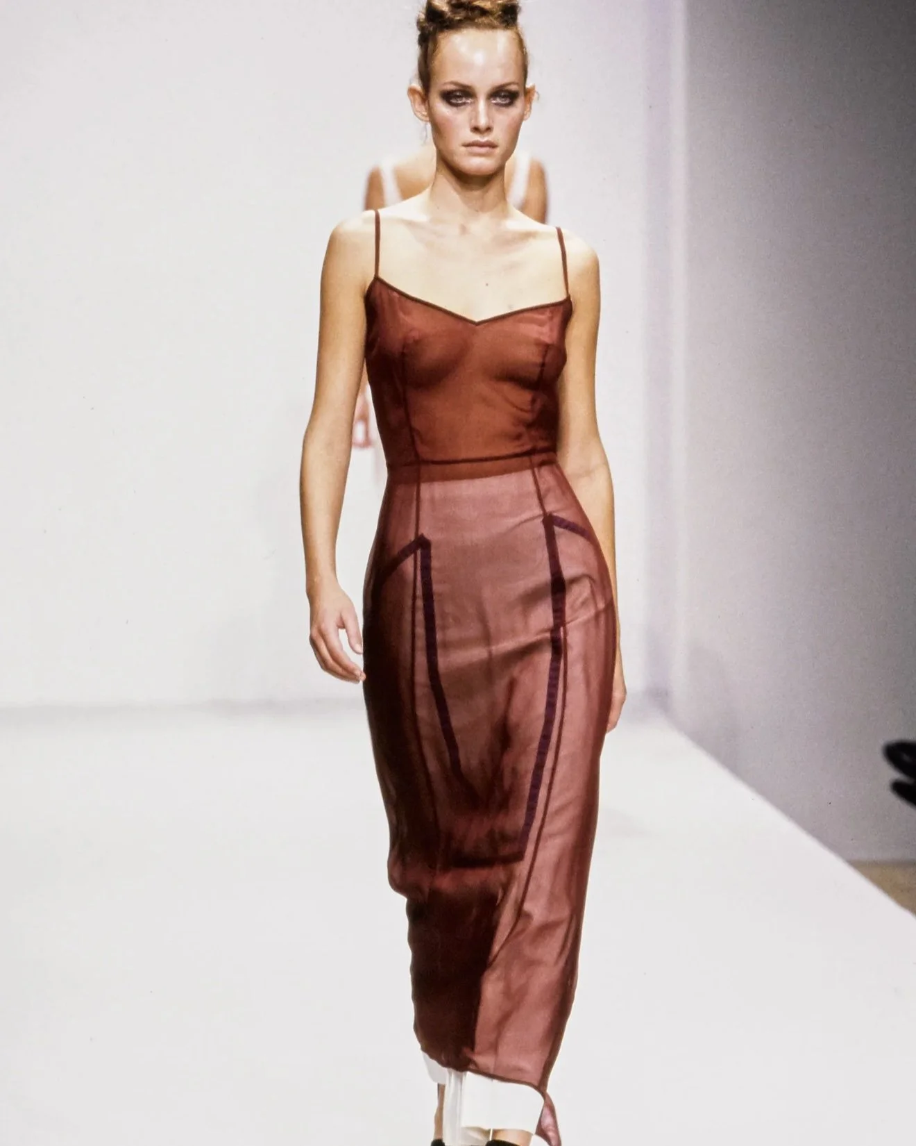 Prada S/S 1997 Vintage 100% Silk Gray Sheer Slip Dress (XS